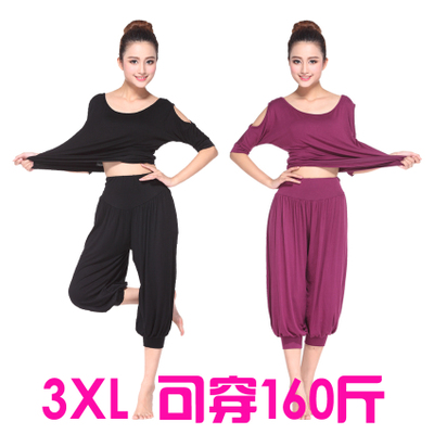 Spring and summer fat MM large size yoga suit suit plus fat thin cover belly bat sleeve fitness dance suit bloomers female