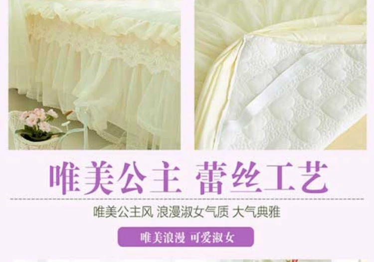 Công chúa phong cách trải giường váy lá sen ren bông giường bìa trượt 1.8m1.5 mét dày màu hồng ren bedspread - Váy Petti ga giường có viền