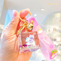Cute cartoon animal square oil liquid quicksand keychain girl heart ins student couple bag hanging ornaments