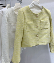 2022 Spring and autumn season retro woven coarse flowers round collar Dont make a small fragrant wind jacket female short Temperament Blouse Trendy