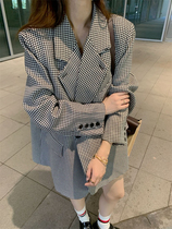 2022 springtime new power style wearing a hitchhiking bird plaid loose broad suit covetsuit jacket female retro street wind