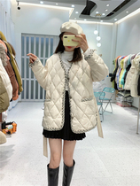 2021 winter new temperament coarse flowers small and fragrant wind down clothes woman with medium length loose woman taste white duck suede jacket