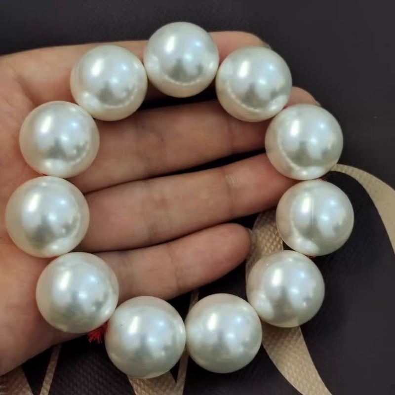 Collection of Extra-Large 20mm East Sea Pearls, Gold-White Pearl Bracelet, Large, Perfectly Round