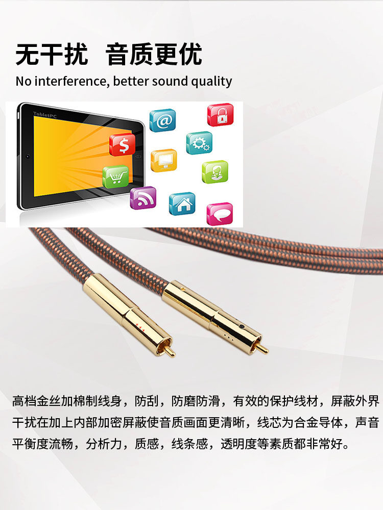Golden Throat 40Th Anniversary Edition Audiophile Signal Cable Rca Dual Rca Audio Cable Speaker Connection Cable Male-To-Male