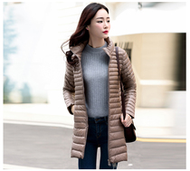 2021 new Korean version of winter thin white duck down ultra-thin down jacket slim waist womens long pu coat tide
