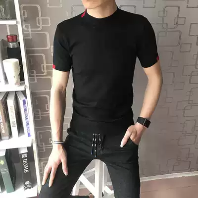 Summer Ice Silk short-sleeved T-shirt men's middle turtleneck sweater slim solid color winter half-sleeve bottomed sweater sanitary clothing tide