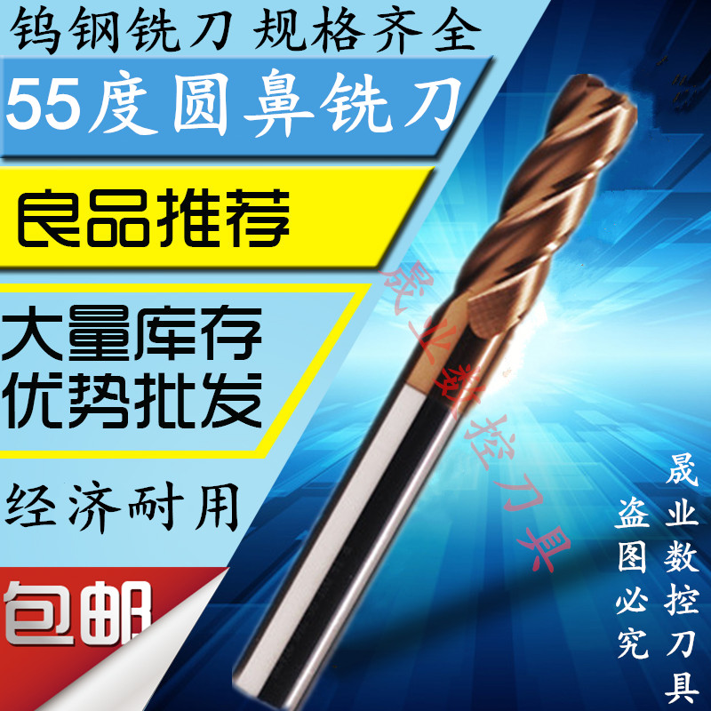 Shengye 55 degree tungsten steel round nose alloy milling cutter R4 5 6 8 10R0 5 R1 R2 100mm lengthened