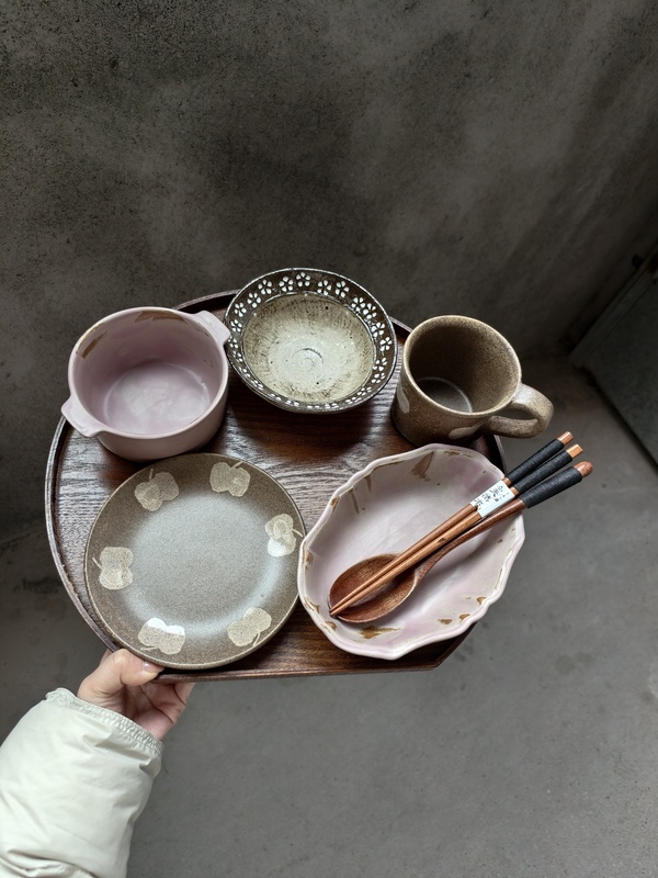 Tableware for One Person, Breakfast Tableware, Jingdezhen Coarse Pottery Tableware, Cocoa Apple Series