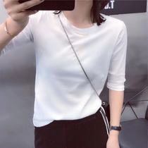 The owner left the new womens Korean loose and wild three-point sleeve mid-sleeve white cotton T-shirt top bottoming shirt