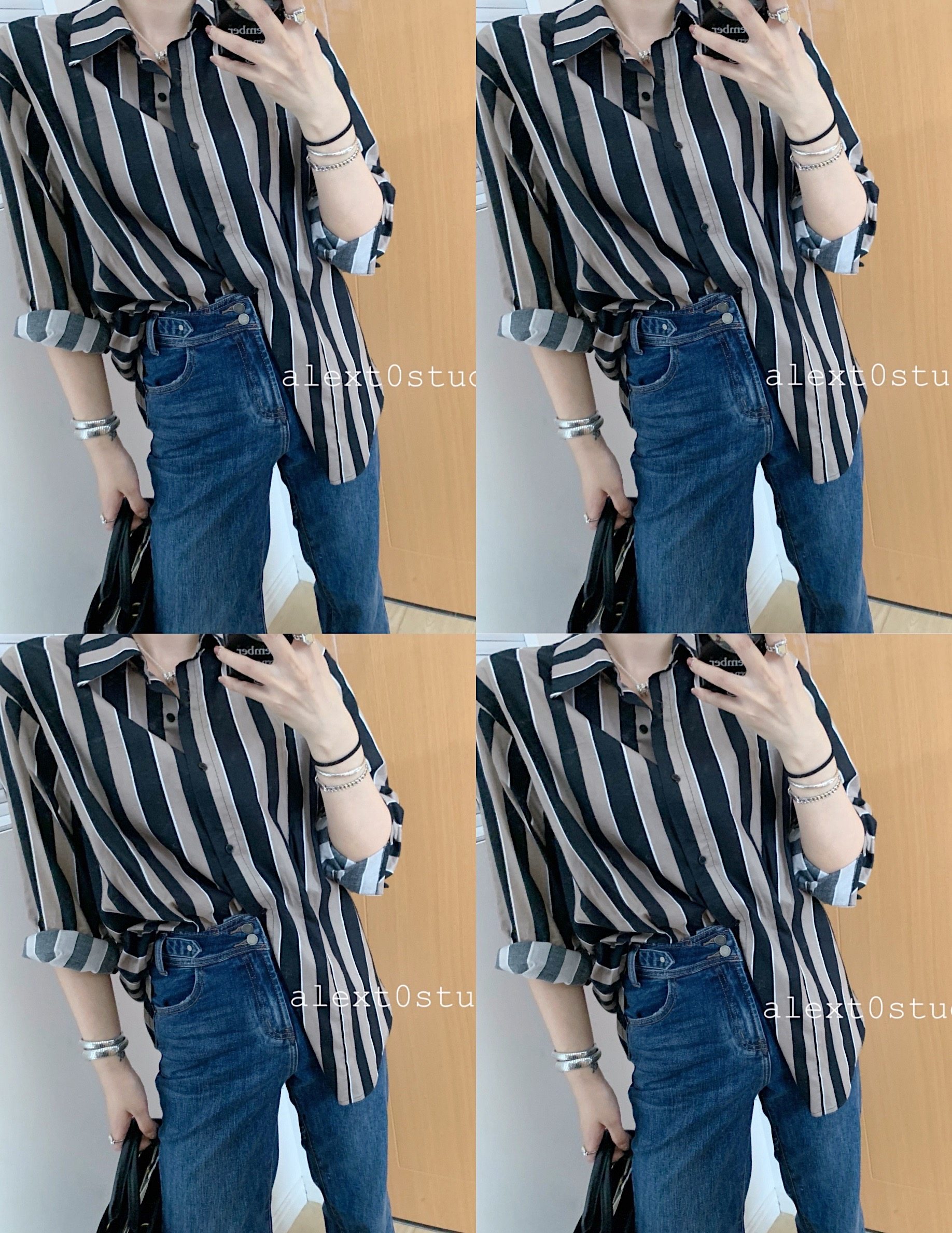 618 spot richest man Hong Kong style striped shirt long-sleeved chic top outerwear shirt good fabric cotton shirt