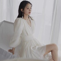 Spot richest man made Xianer ~ Zhao Liying same long sleeve V collar bubble sleeve waist slim fairy dress dress