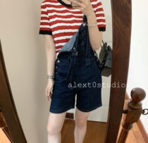 The richest man in the spot makes a fallacious temperament ~ summer thin and foreign style retro versatile striped knitted short-sleeved top T-shirt