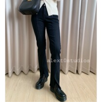 Spot Han Thick Solid Elastic Warm Black Middle Slit Open Fork High Waist Jeans Long Pants Slim College Wind Comfort