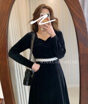 Spot richest man black velvet dress autumn French retro light mature court style long Hepburn small black dress