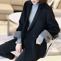 2021 new autumn double-sided cashmere coat womens short color stitching high-end black small suit woolen jacket