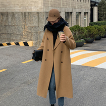 Anti-season black double-sided cashmere coat female 2021 new long double-breasted loose suit woolen jacket