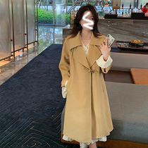 Anti-Season 2021 New horn buckle double-sided cashmere coat womens long high-end Camel double collar double-sided