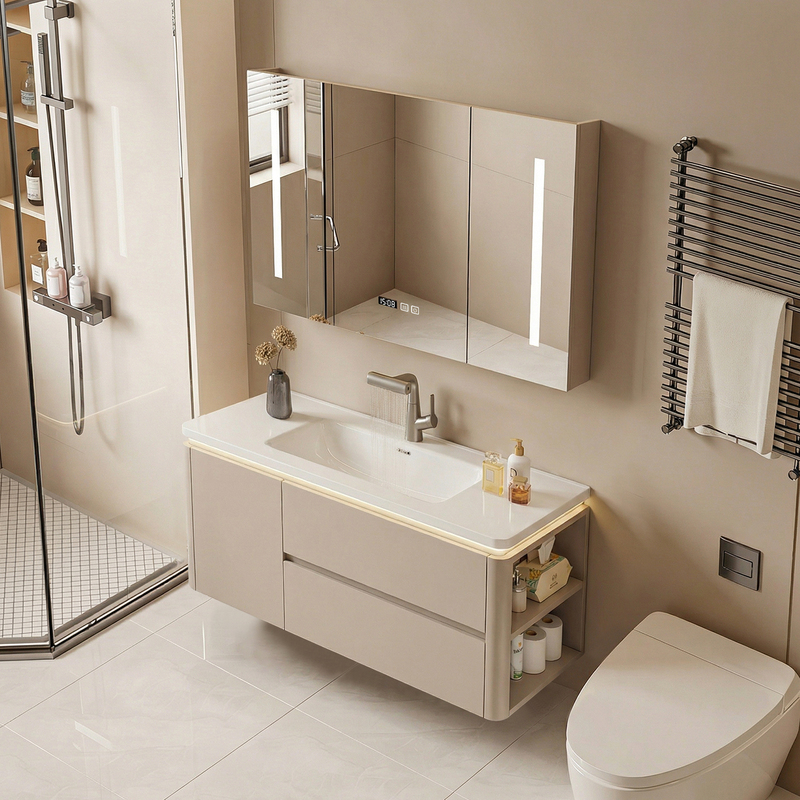 Washbasin Cabinet, Bathroom Side Cabinet, Ceramic Integrated Basin, Cream-Style Bathroom Sink, Bathroom Cabinet Combination, Countertop Basin