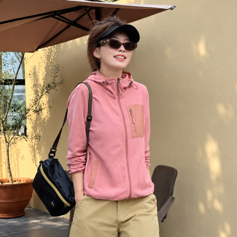 [Little Rain Sister Is Here] Outdoor Patchwork Pocket Drawstring Women's Hooded Zipper Jacket W7151