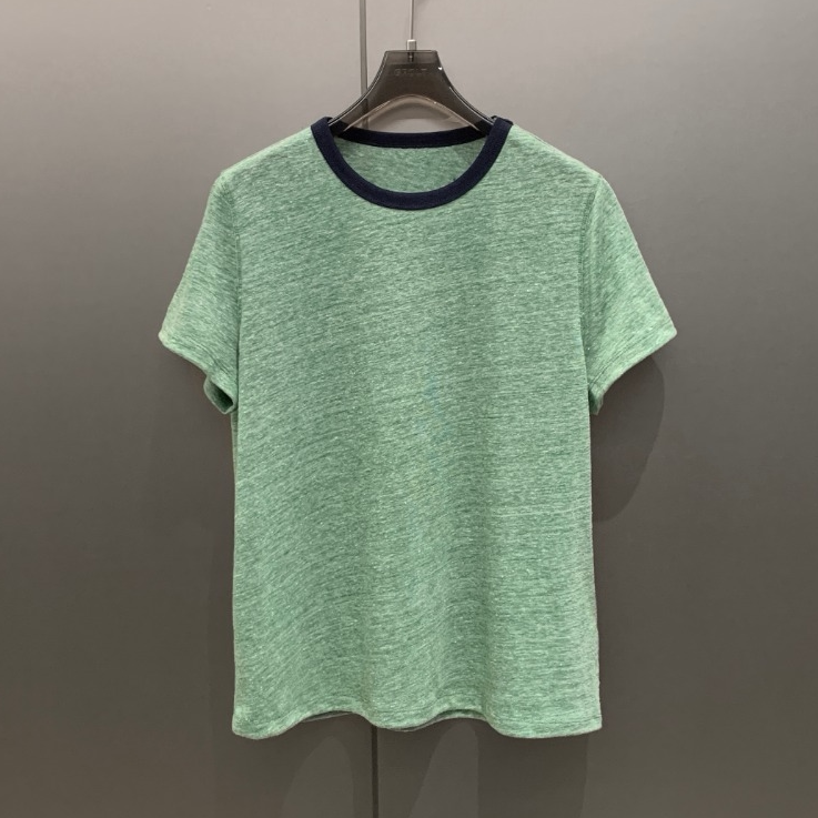 Cool Mint Linen Twill Design Summer Breathable Slimming Short-Sleeve T-Shirt for Women T9243