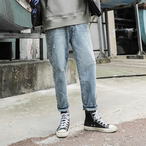 LMTNZD autumn jeans men 2021 New Vintage do old light color Korean tide loose straight pants