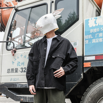 LMTNZD2021 Spring and Autumn Jacket Men Korean Tide Loose Multi Pocket Casual Cotton Lapel Coat