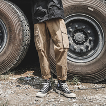 LMTNZD2021 autumn casual pants men Korean version of the tide retro stitching loose small straight overalls pants