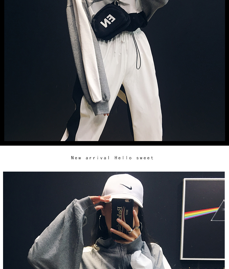 Eo ngắn lộ rốn áo len dài tay nữ mùa thu hip-hop hiphop Phong cách Harajuku lỏng nửa cổ áo sơ mi in triều áo len lông cừu