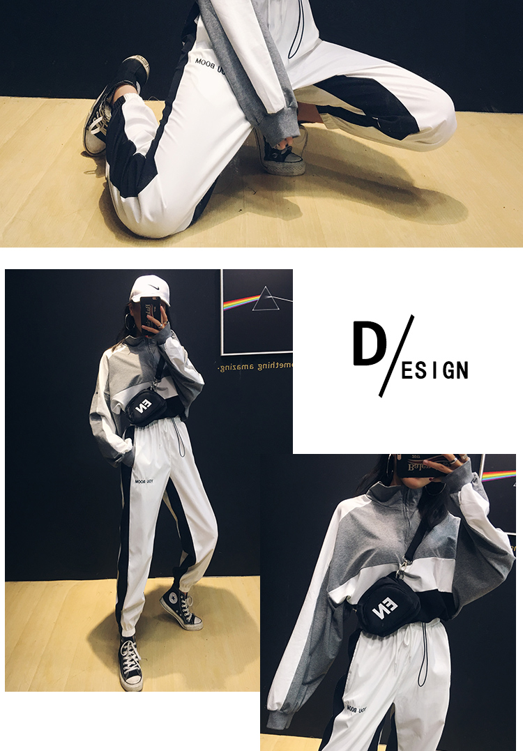 Eo ngắn lộ rốn áo len dài tay nữ mùa thu hip-hop hiphop Phong cách Harajuku lỏng nửa cổ áo sơ mi in triều áo len lông cừu