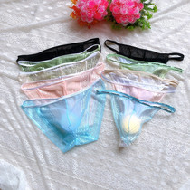 Fashionable and sexy sexy lace mesh temptation mens bag thong transparent nude sexy mens large size briefs