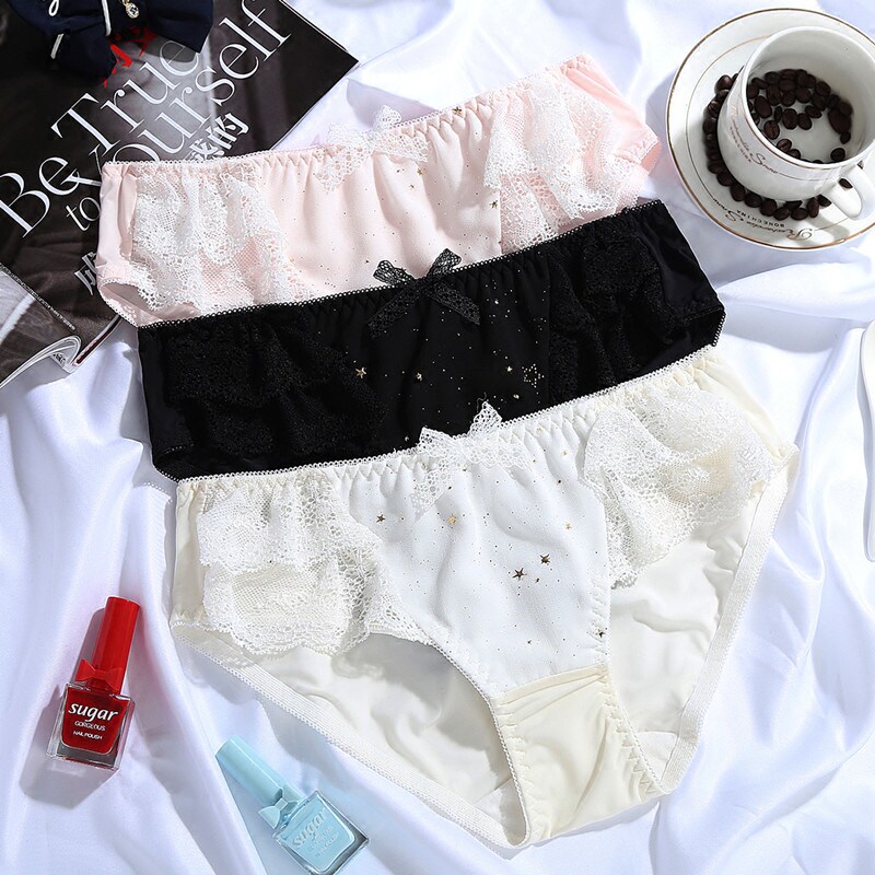 Silky soft milk silk bow-knot low-waist star-point panties Girls' Japanese fat and soft girls' briefs