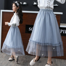 Girls  gauze skirt skirt long super fairy princess skirt Spring and Autumn new Korean childrens pleated skirt college style mid-length summer