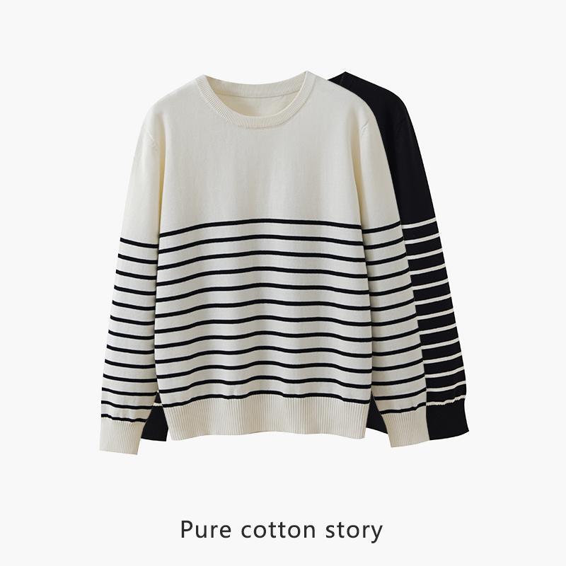Men's Clothing 100% Cotton Striped Crew Neck Sweater Men's Thin Autumn and Winter Pullover Base Knitwear Anti-Static Men's Clothing 100% Cotton Striped Crew Neck Sweater Men's Thin Autumn and Winter Pullover Base Knitwear Anti-Static