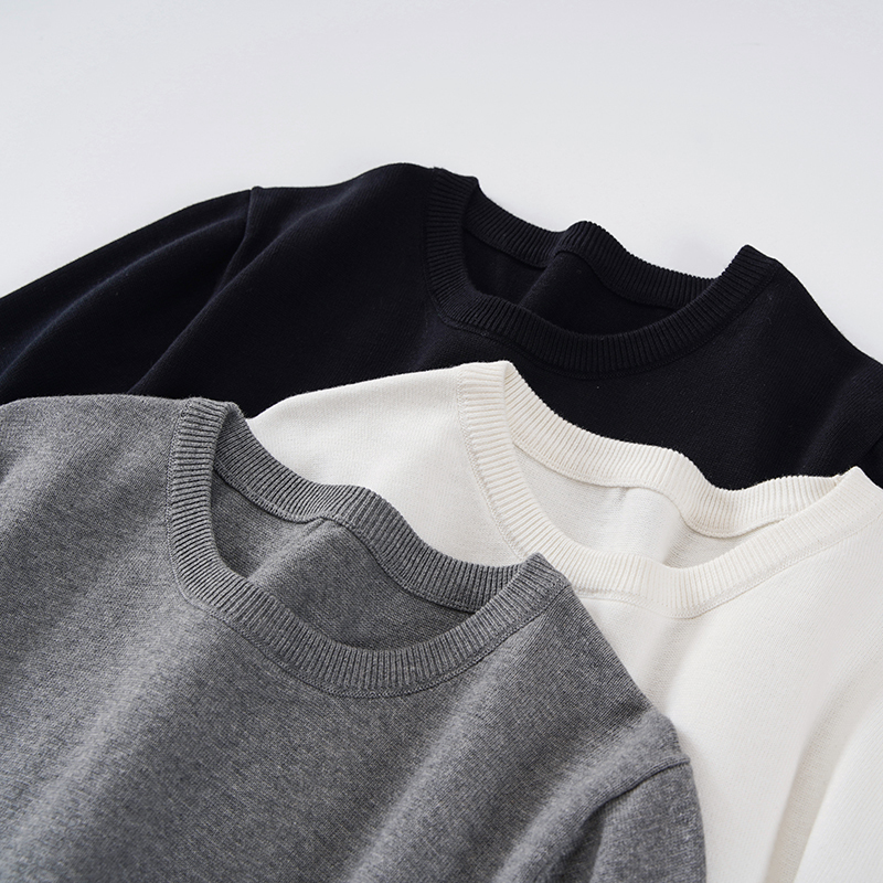 Men's Clothing 100% Cotton Round Neck Sweater Men's Thin Base Layer Shirt Autumn and Winter Pullover Knitwear Loose Fit