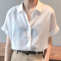 Tencel linen shirt female design sense niche summer Korean thin loose hanging top short sleeve white shirt