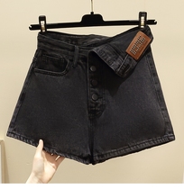 Net red black denim shorts womens 2020 summer clothes show high waist personality loose single-breasted wide leg hot pants
