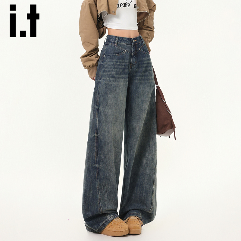 It:Chocoolate Blue Jeans for Women 2026 New Summer Design Loose Straight Wide-Leg Pants