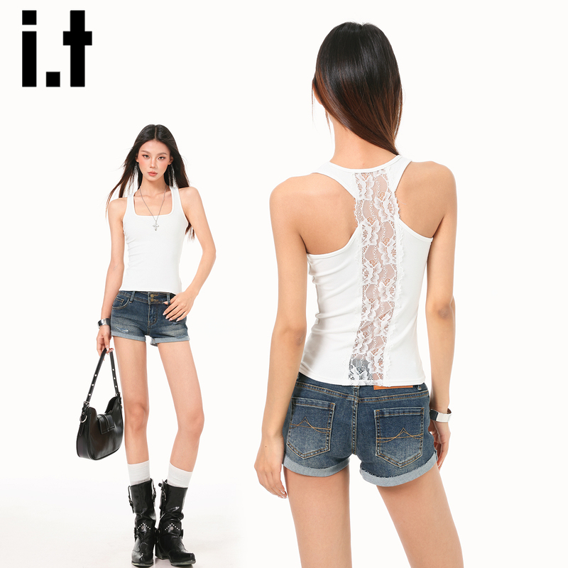Chocoolate White Lace Racerback Tank Top for Women 2026 New Summer Slim Fit Outerwear Top