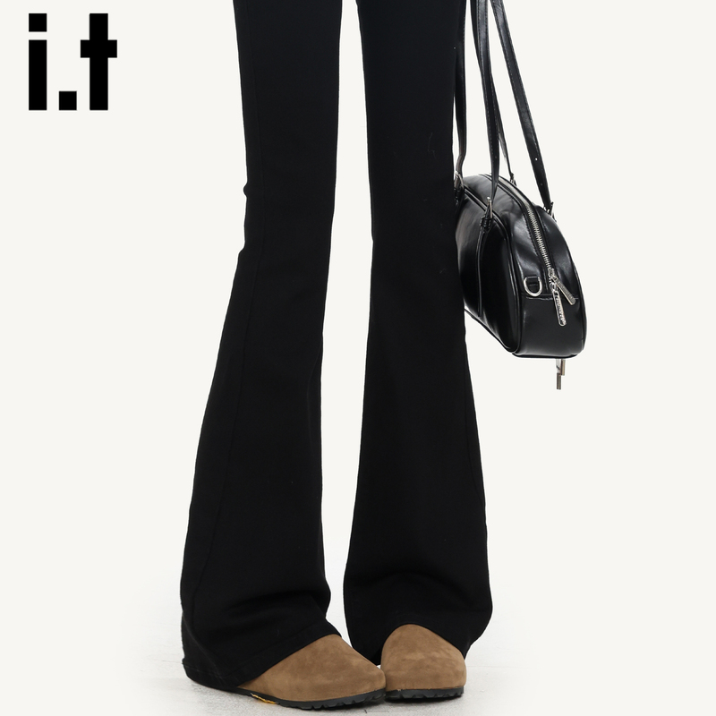 It:Chocoolate Black Micro-Flared Jeans for Women 2026 New Spring and Summer High-Waisted Slim Fit Bootcut Pants