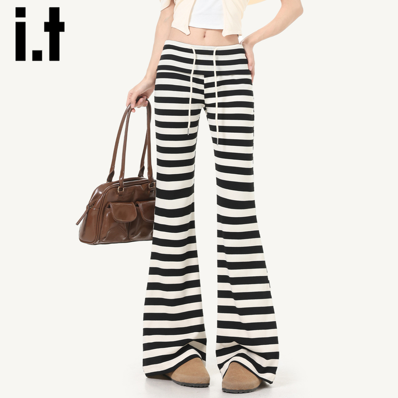 Chocoolate Black and White Striped Casual Pants for Women 2026 New Summer Flared Yoga Sports Sweatpants
