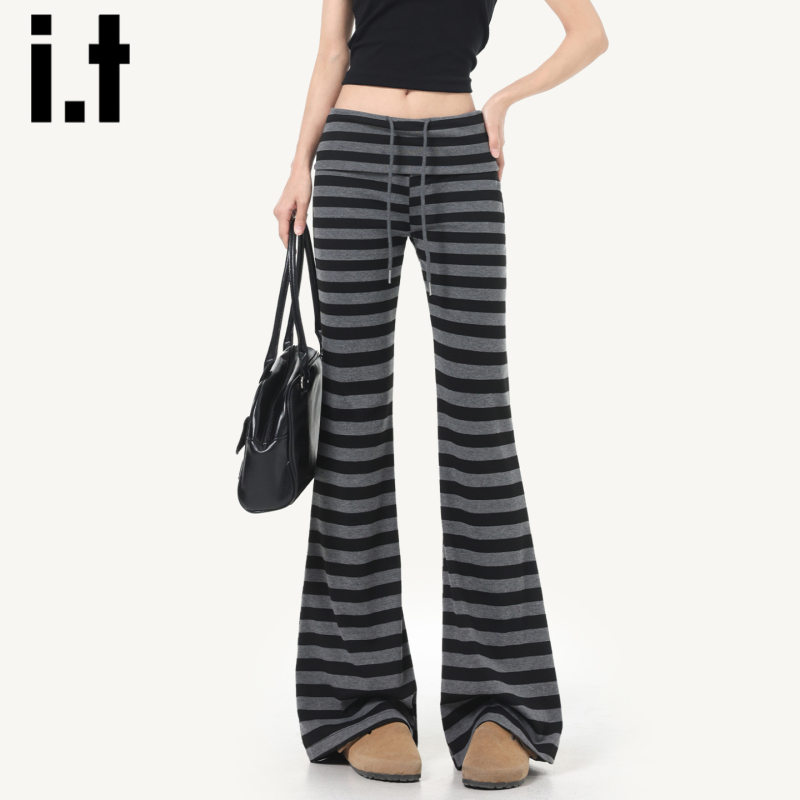 Chocoolate Black and Gray Striped Casual Pants for Women 2026 New Summer Sports Yoga Flared Sweatpants