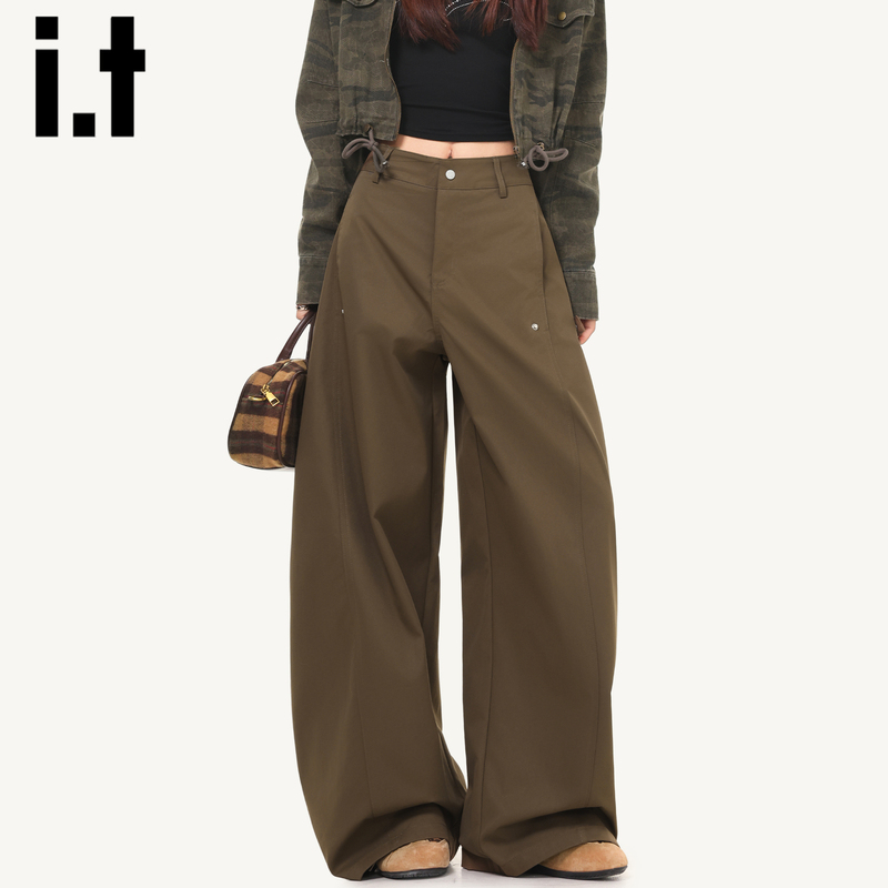Chocoolate Brown Casual Pants for Women 2026 New Summer Design Loose Straight Wide-Leg Pants
