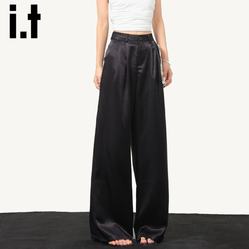 It:Chocoolate Black Casual Pants for Women 2026 Summer Ice Silk Acetate Satin Drape Wide-Leg Suit Pants It:Chocoolate Black Casual Pants for Women 2026 Summer Ice Silk Acetate Satin Drape Wide-Leg Suit Pants