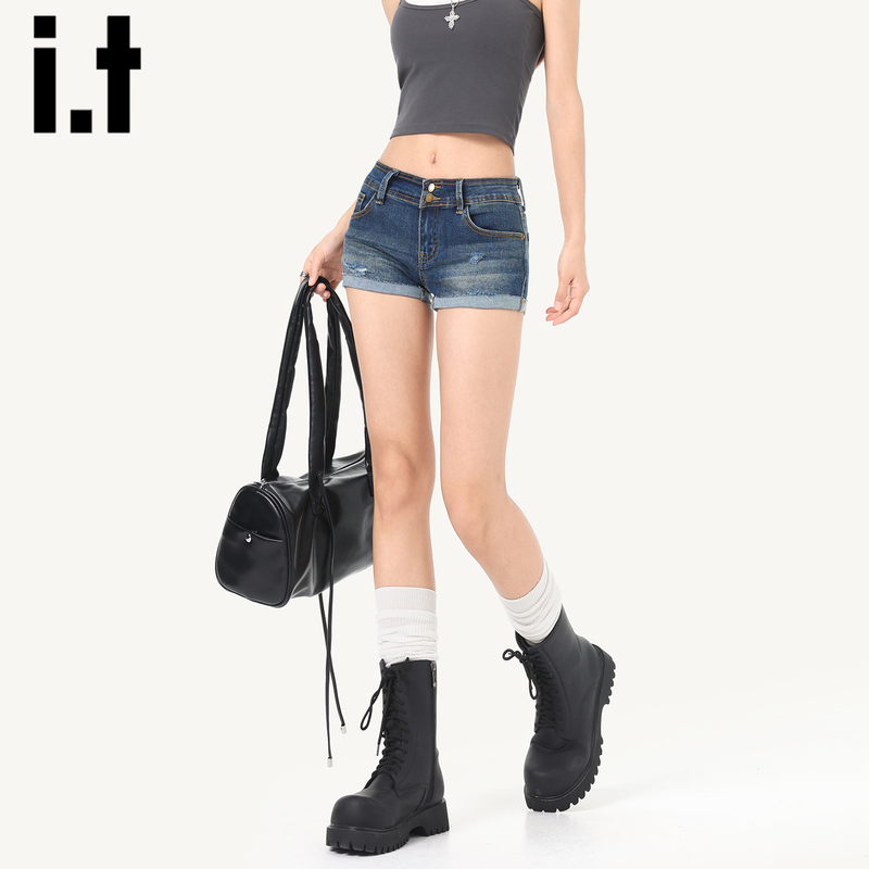It:Chocoolate Retro Blue Denim Shorts for Women 2026 New Summer Low-Waist Slim Fit Hot Girl Ultra-Short Shorts