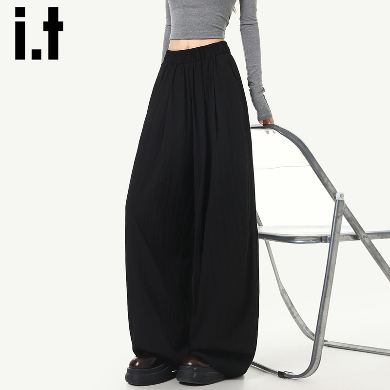 It:Chocoolate Black Drapey Casual Pants for Women 2026 New Summer High-Waisted Straight-Leg Yamamoto Wide-Leg Pants