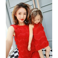 AM Sauce Mom Beauty! Váy tua rua màu đỏ mới 2018 được gia đình trang bị cho bé gái mùa hè quần áo cho bé