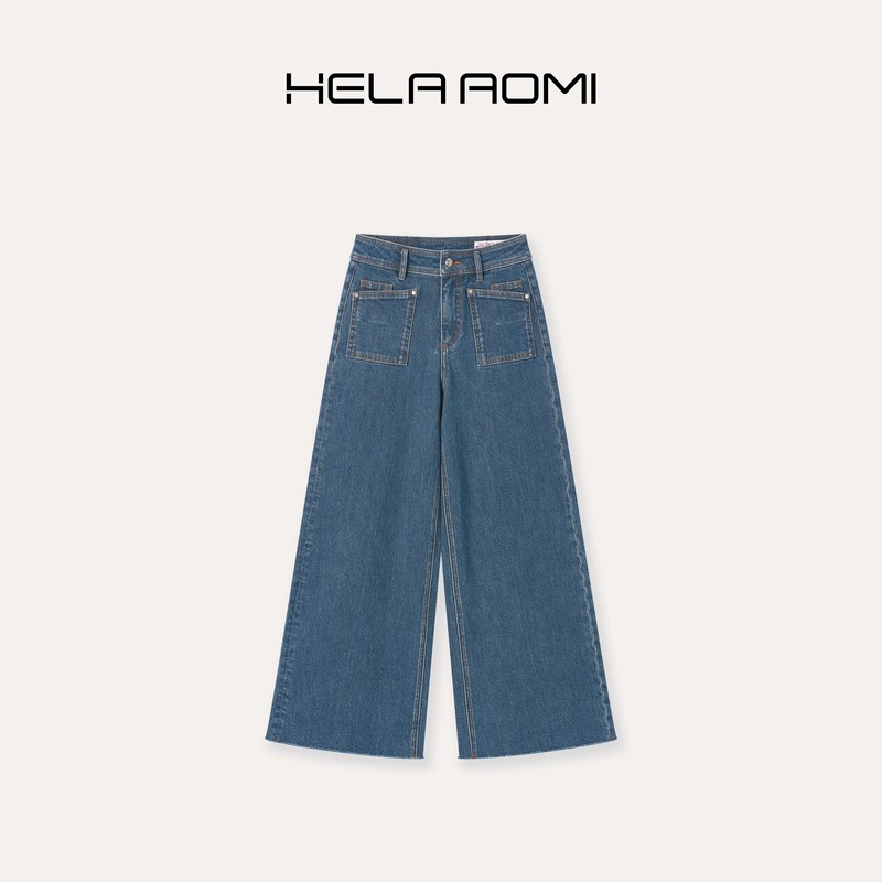 Qiu Yingying's Japanese Imported · Okayama Stretch Denim High-Waisted Slimming Straight-Leg Loose Jeans with Cut Fringe Qiu Yingying's Japanese Imported · Okayama Stretch Denim High-Waisted Slimming Straight-Leg Loose Jeans with Cut Fringe