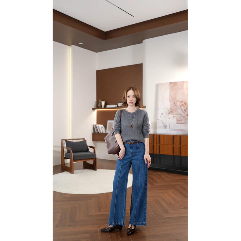 Qiu Yingying's Japanese Imported Okayama Denim: Beiyuan Denim Fabric, Crisp 2026 Straight Wide-Leg Jeans for Women
