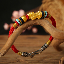 Gold bracelet female custom life year 999 full gold Pixiu red rope couple section hand-woven Pixiu bracelet male