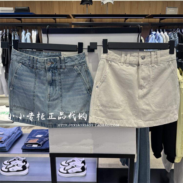 Ck Jeans Genuine Product from the Store, 2025 Spring/Summer Women's Slim-Fit Denim Skirt 47B728G 47B729G
